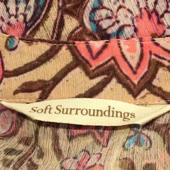 Soft Surroundings Pergola Blue Pink Floral Embroidered Sparkle Peasant Blouse - Picture 13 of 15